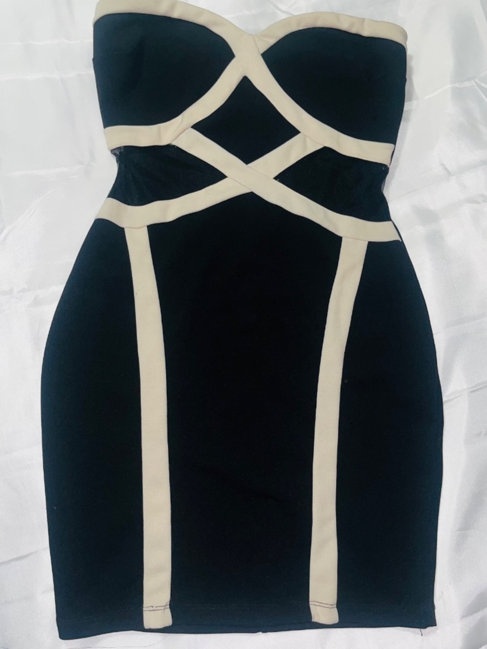 Windsor Womens Black Beige Mesh Strapless Bodycon Mini Dress Polyester Size S - Picture 9 of 13